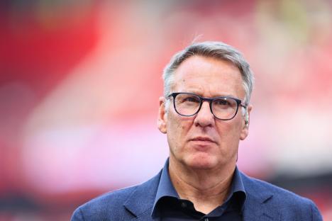MANCHESTER, ENGLAND - MAY 12: Paul Merson working as a pundit for Sky Sports ahead of the Premier League match between Manchester United and Arsenal FC at Old Trafford on May 12, 2024 in Manchester, England.(Photo by Robbie Jay Barratt - AMA/Getty Images)