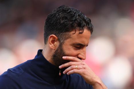 Ruben Amorim, Manchester United manager, looking down.