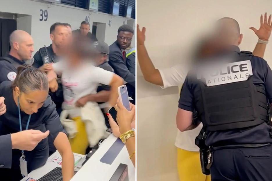 Shocking moment woman has full blown foot-stamping airport MELTDOWN screeching at cops before she’s bundled & arrested