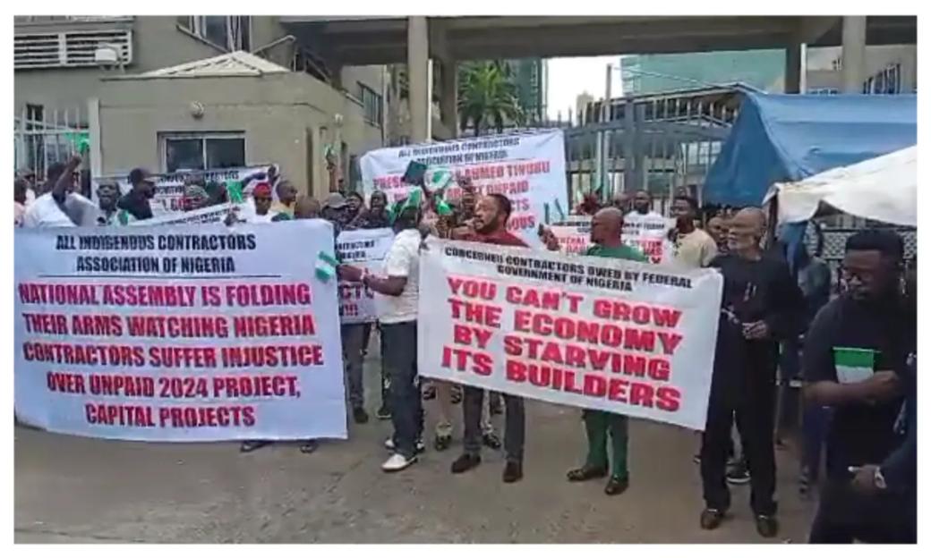 Contractors in Nigeria protest 2024 unpaid jobs, disrupt business at Ministry of Finance