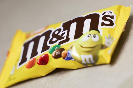 Illustration of M&M's candy packaging.