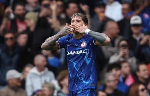 Enzo Fernandez of Chelsea celebrates scoring a goal.