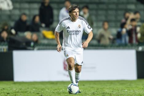 Fernando Morientes of Real Madrid Legends playing soccer.