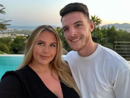 Declan Rice and Lauren Fryer posing for a selfie.