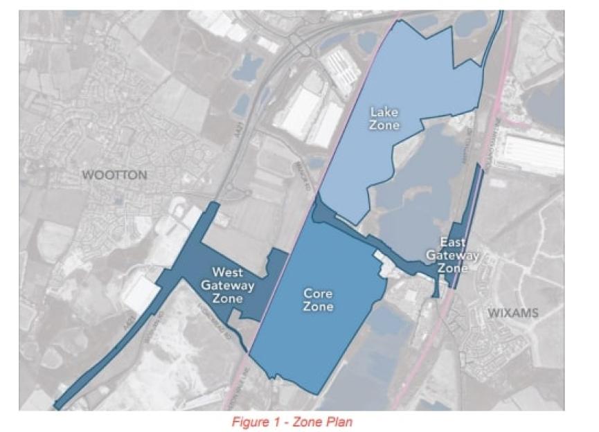 Map showing proposed zones for a Universal theme park.