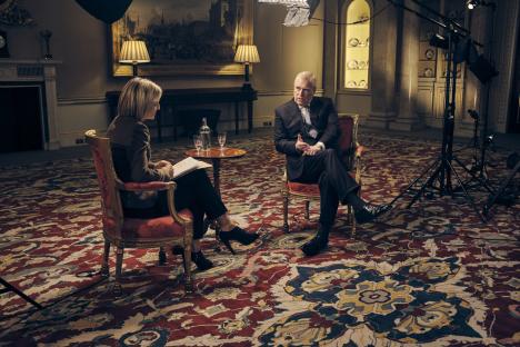 Prince Andrew being interviewed.