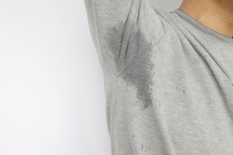 Sweat stain on a gray shirt.