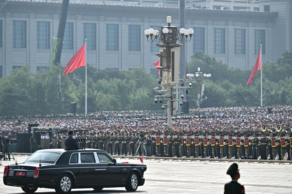 President Xi Jinping at a military parade in Tiananmen Square.