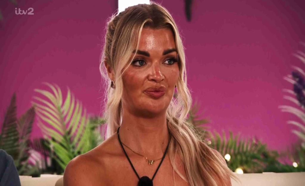 Screenshot of a blonde woman from Love Island.