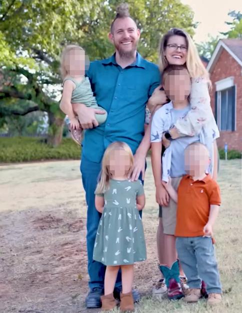 Family photo with children's faces blurred.