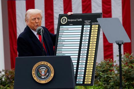 President Trump holding a chart of reciprocal tariffs.