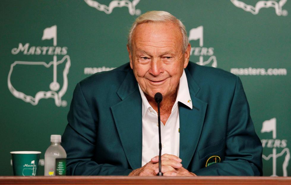 Arnold Palmer attending a press conference at the Masters Tournament.