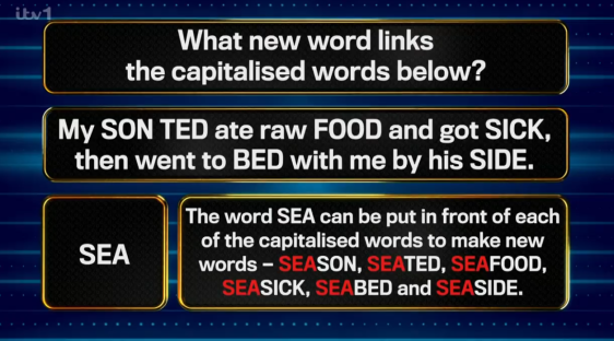 Screenshot of a word puzzle: The word