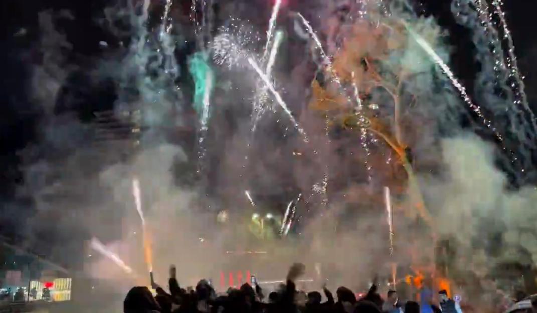 Galatasaray fans setting off a massive fireworks display.