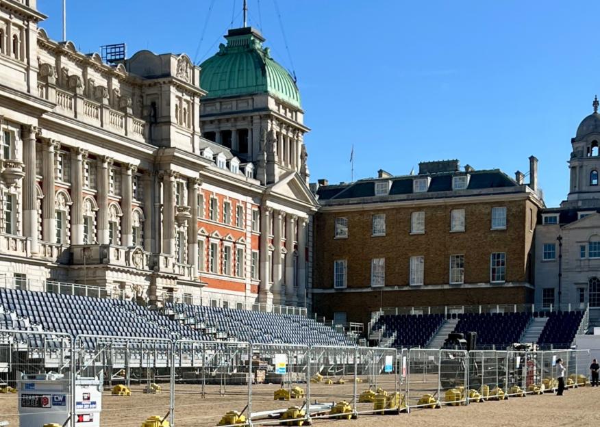 Admiralty House, Whitehall, with temporary seating set up in front.