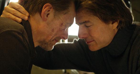 Simon Pegg and Tom Cruise in a scene from Mission: Impossible - The Final Reckoning.