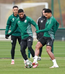 Aston Villa's Marcus Rashford and Ollie Watkins training.