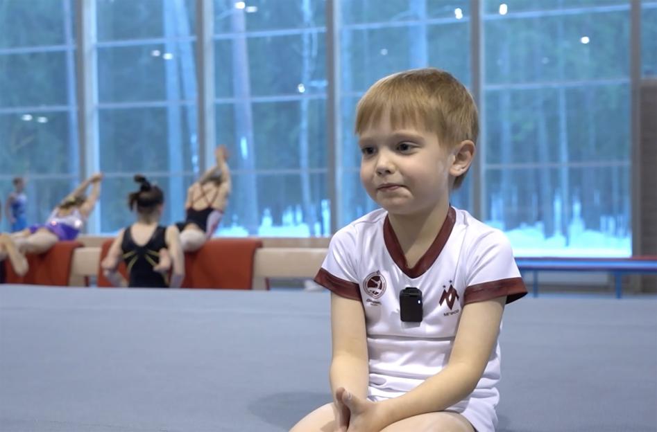 Vladimir Putin's six-year-old son in a gymnastics gym.