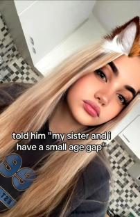 Close-up selfie of a young woman with long blonde hair and fox ears filter, text overlay reads 