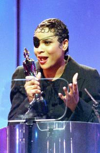 Gabrielle accepts an award during the Brit Awards in London, February 14th 1994 (Photo by Dave Hogan)