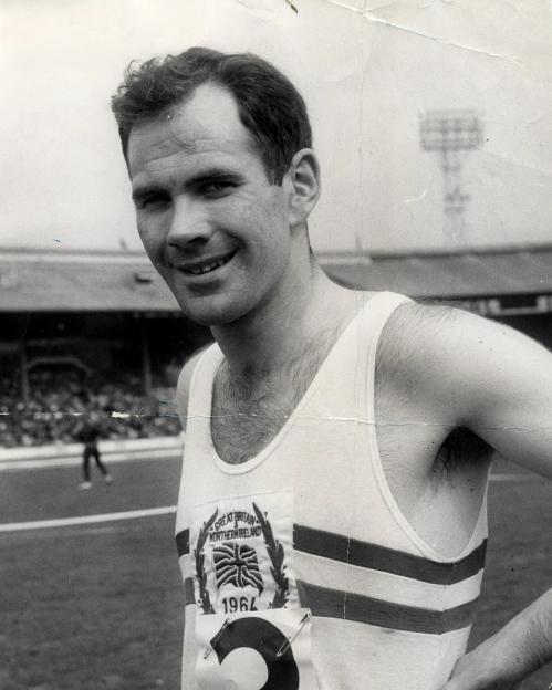 Sir Menzies Campbell in an athletic vest marked "Great Britain & Northern Ireland 1964".