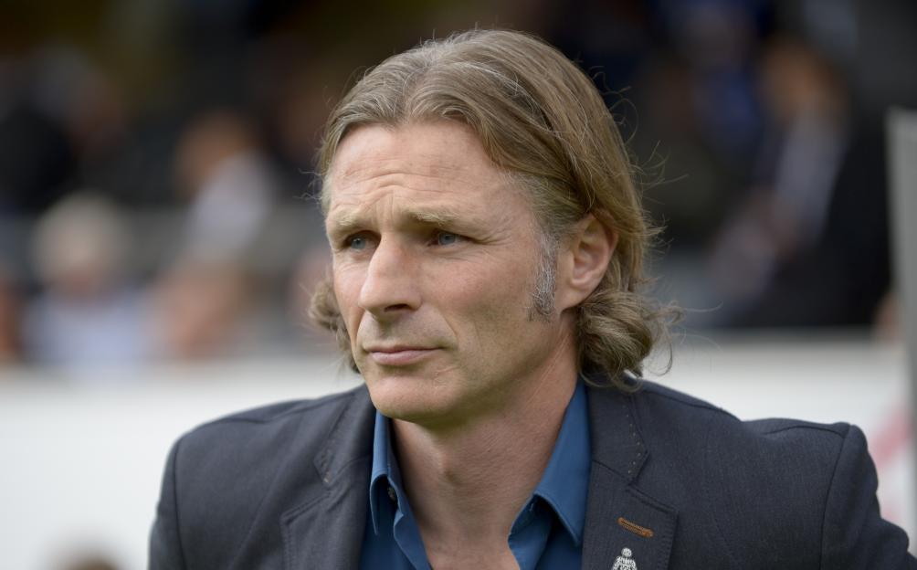 Gareth Ainsworth, manager of Wycombe Wanderers, celebrating after a football match.
