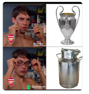 Meme comparing the Champions League trophy to a milk churn.