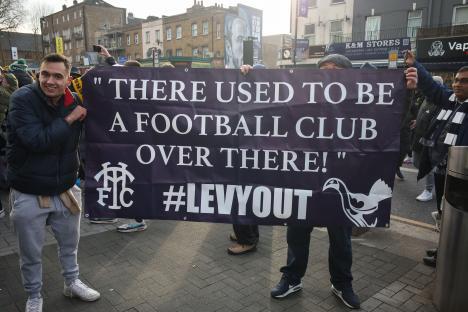 Tottenham Hotspur fans protest against chairman Daniel Levy.