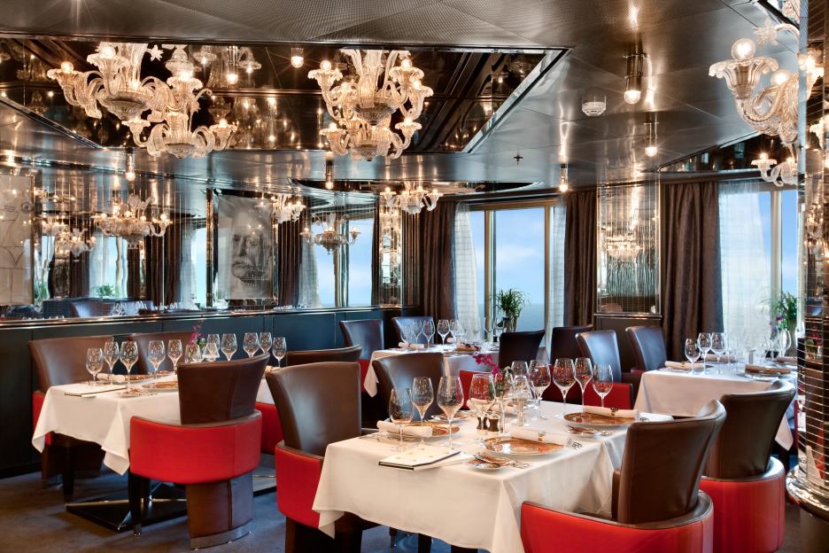 Upscale dining room on a cruise ship.