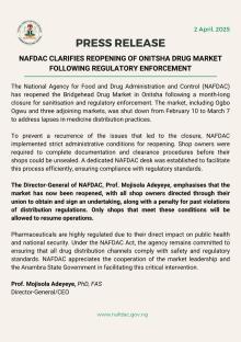 NAFDAC reopens Onitsha drug market, issues fresh conditions to traders 3