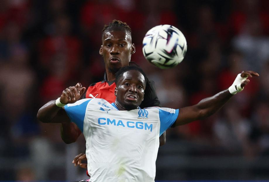 Jonathan Rowe of Olympique Marseille in action during a soccer match.