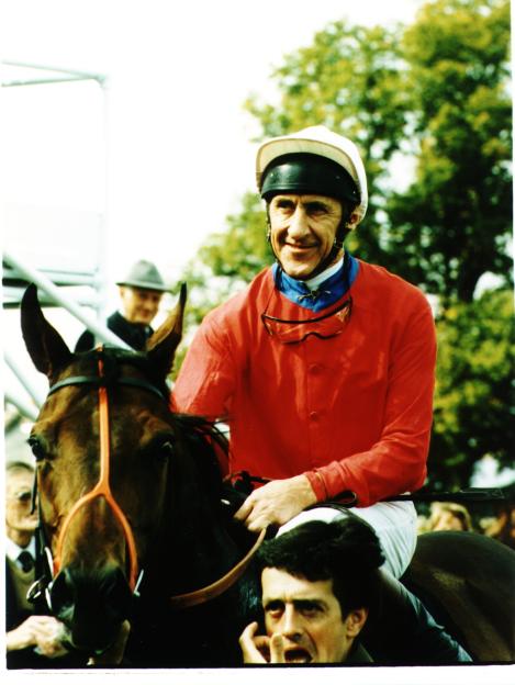 Jockey Bruce Raymond on a horse.