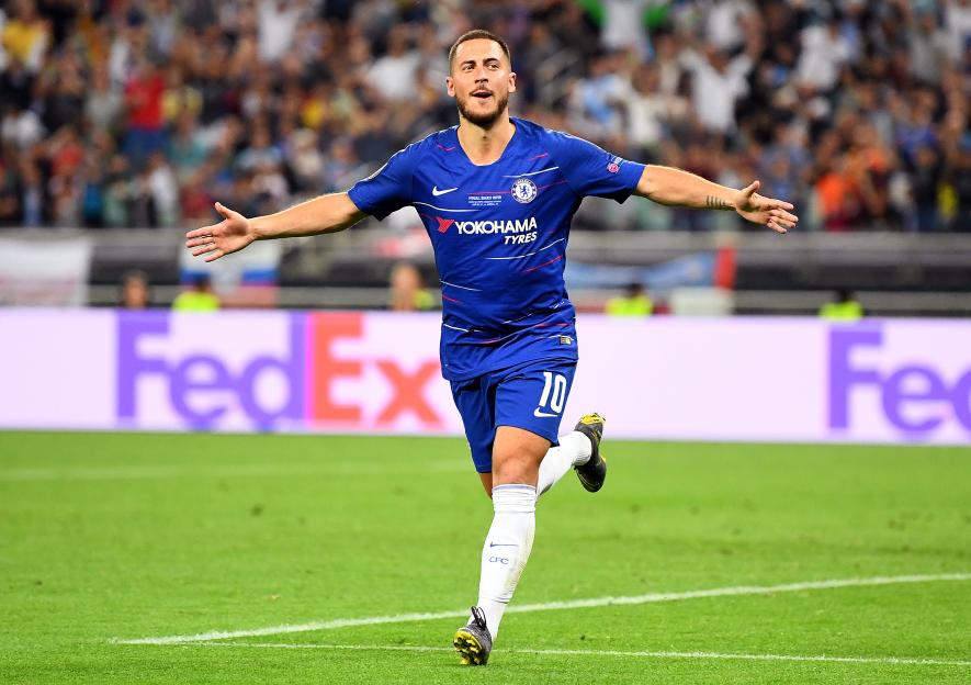 Eden Hazard of Chelsea celebrating a goal.
