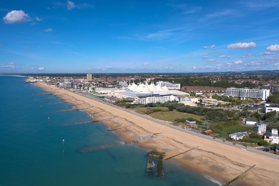 Aerial view of Butlins Bognor Regis resort on a sunny day.