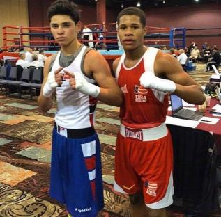 Devin Haney and Ryan Garcia in boxing gear.