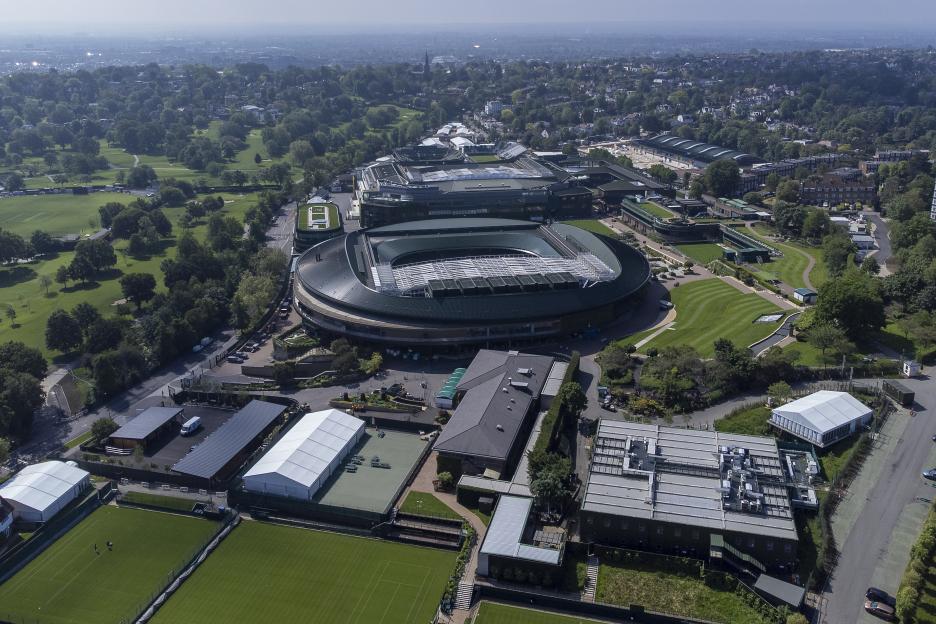 Aerial view of the Wimbledon Tennis Courts in London, England.