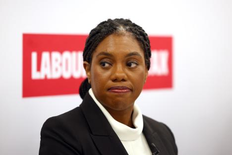 Kemi Badenoch at a press conference.