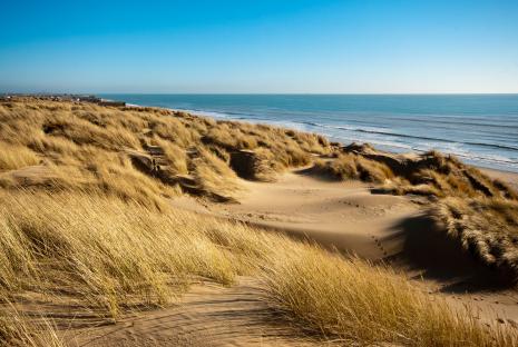 View of the English Channel from Camber Sands dunes.