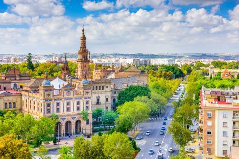 Seville, Spain cityscape towards Plaza de Espana.