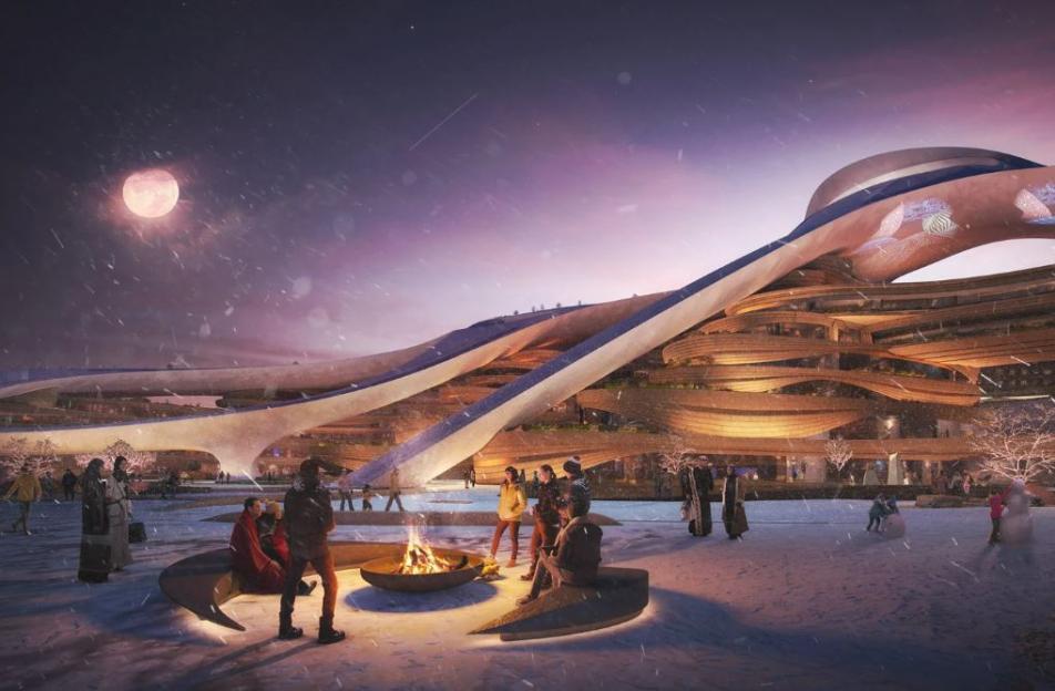 Illustration of a proposed ski resort in Saudi Arabia.