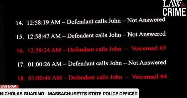 Screenshot of a news report showing a log of calls from a defendant to John.