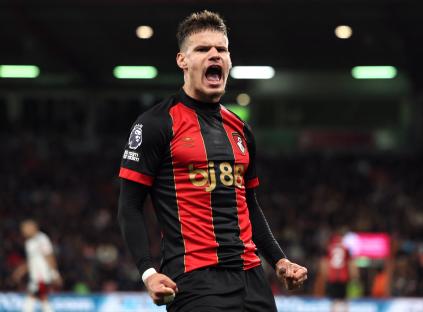 Milos Kerkez of AFC Bournemouth celebrating.