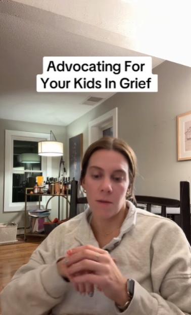 Woman discussing advocating for grieving children.