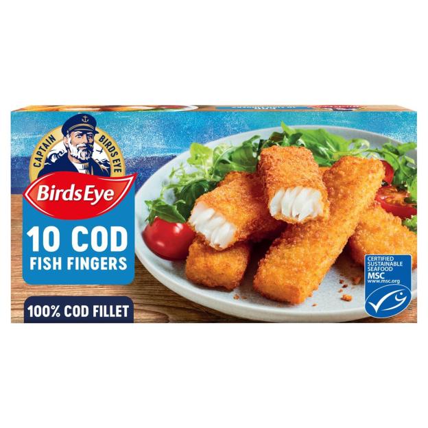 Birds Eye 10 Cod Fish Fingers package.