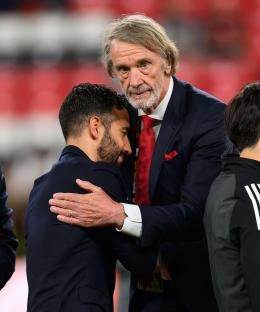 Sir Jim Ratcliffe consoling Ruben Amorim after a Europa League Final loss.