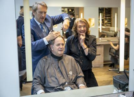 Mel Stride getting a haircut at Nicky Clarke's hair salon.