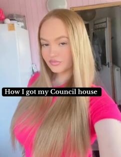 A young woman in a pink shirt explains how she obtained her council house.