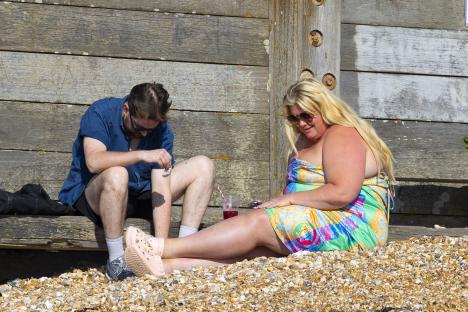 Gemma Collins and a friend at the beach.