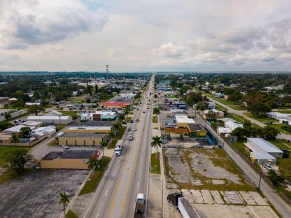 Aerial view of Clewiston, Florida, showing US 27.