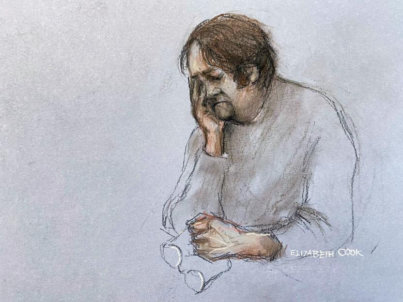 Court sketch of surgeon Neil Hopper.